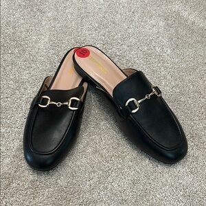 New Womens’ Black and Gold Slip-On Shoes/Mules, size 10